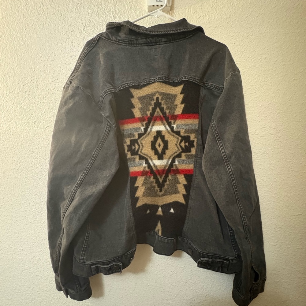 Wrangler black Denim Jacket Southwest Tribal Native Aztec Western Boho Jean Coat - Picture 6 of 14